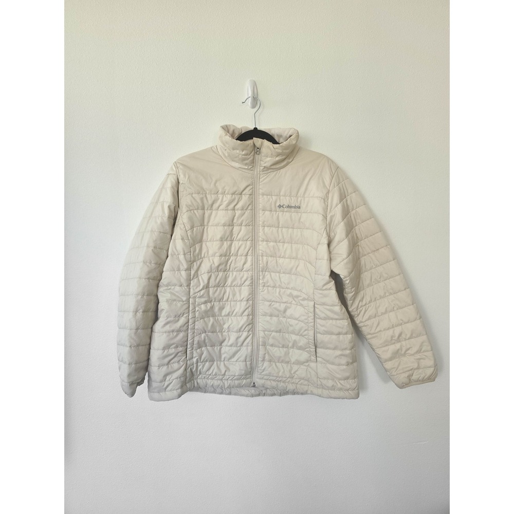 Columbia Womens XL Puffer Jacket Beige Fleece Lined Full Zip Quilted Lightweight